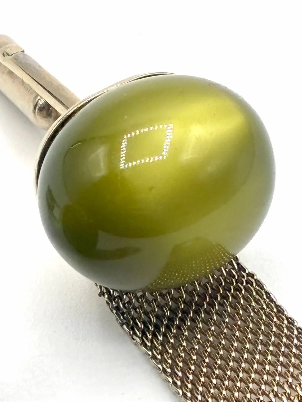 Vintage Green Lucite Cabochon Mesh Wrap Around Cufflinks Gold Tone MCM